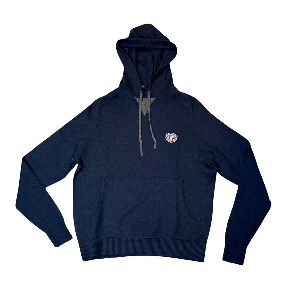 B. Draddy mens M Medium navy blue solid 100% merino wool golf hoodie EUC
